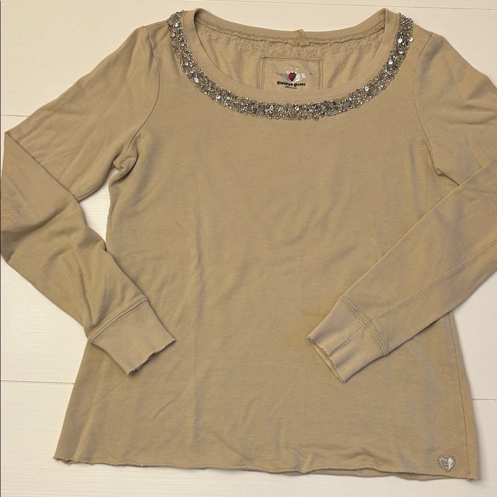 TWISTED HEART Tan Long Sleeve Top with Silver Accents